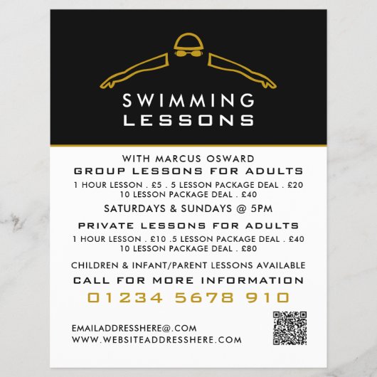 Goldenes Schwimmsymbol, Schwimmen Lektion Werbung Flyer (Vorne)