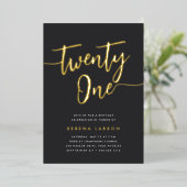 Goldenes Script 21. Geburtstag Party Folieneinladung (Stehend vorne)