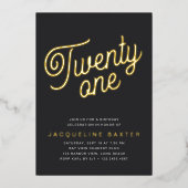 Goldenes Script 21. Geburtstag Party Folieneinladung (Vorderseite)