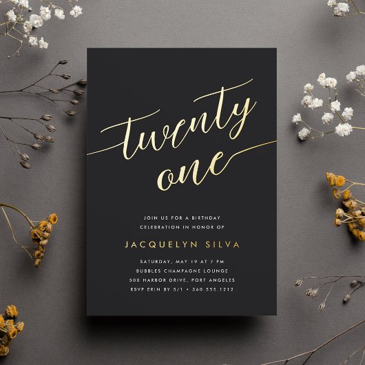 Goldenes Script 21. Geburtstag Party Folieneinladung