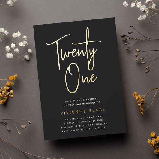 Goldenes Script 21. Geburtstag Party Folieneinladung