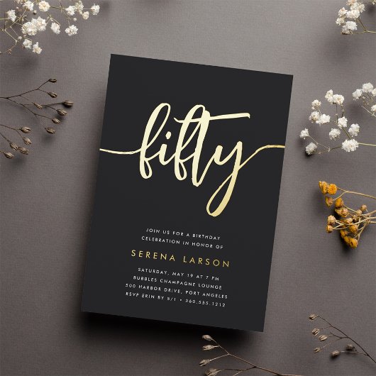 Goldenes Script 50. Geburtstagsparty Folieneinladung