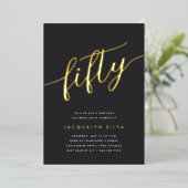 Goldenes Script 50. Geburtstagsparty Folieneinladung (Stehend vorne)