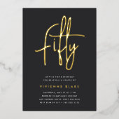 Goldenes Script 50. Geburtstagsparty Folieneinladung (Vorderseite)