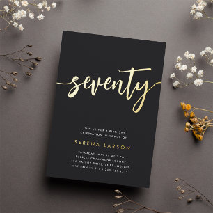 Goldenes Script 70. Geburtstagsparty Folieneinladung