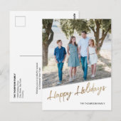 Goldenes Script Happy Holidays Family Foto Postkarte (Vorne/Hinten)
