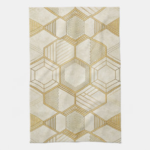 Goldenes Sechseck Geometrisches Creme-Marmor-Muste Geschirrtuch