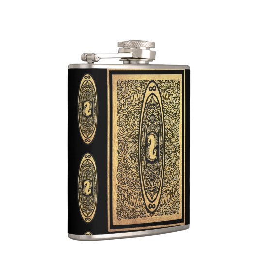 Goldenes Seepferd Mandala - Verziertes Design der  Flachmann (Rechts)