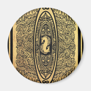 Goldenes Seepferd Mandala - Verziertes Design der  Magnet