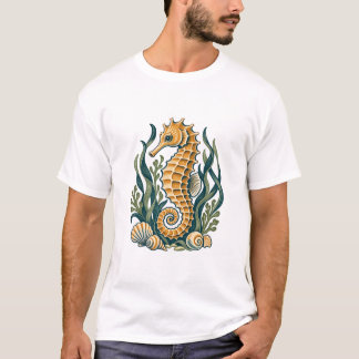 Goldenes Seepferd mit Seegras und Muscheln T-Shirt