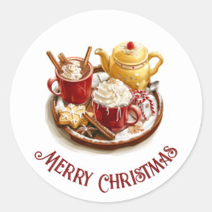 Goldenes Set mit heißem Choco, Weihnachten Runder Aufkleber