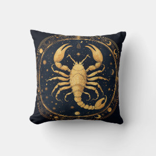 Goldenes Skorpion-Kunstwerk mit astrologischen Sym Kissen