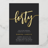 Goldenes Skript 40. Geburtstags-Party Folieneinladung (Vorderseite)
