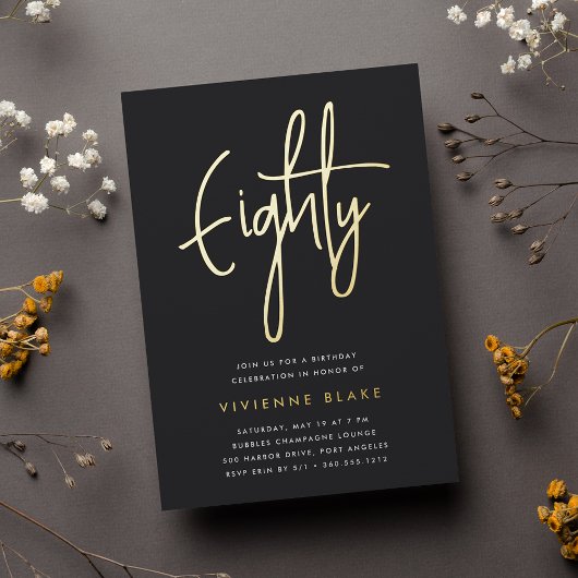 Goldenes Skript 80. Geburtstagsparty Folieneinladung