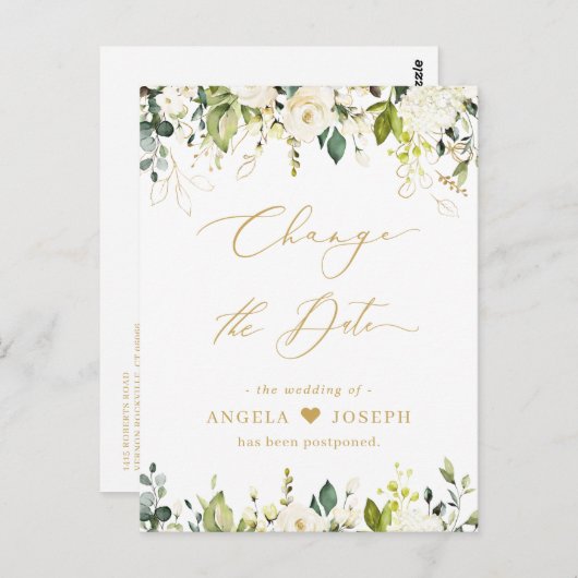 Goldenes Skript ändert das Datum der grünen weißen Postkarte (Vorne/Hinten)