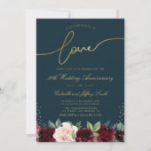 goldenes Skript borundy Marine 50. Hochzeitstag Einladung (Vorderseite)