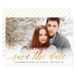 Goldenes Skript-Foto Save the Date in Imitate Foil