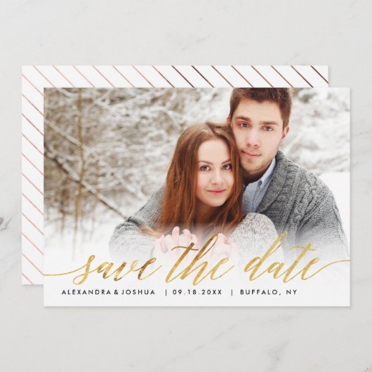 Goldenes Skript-Foto Save the Date in Imitate Foil (Vorne/Hinten)