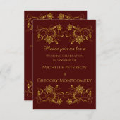 Goldenes Skript für Burgundy & Filigree Wedding Einladung (Vorne/Hinten)