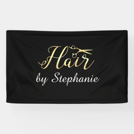 Goldenes Skript Scissors Hairstylist-Friseursalon Banner (Horizontal)