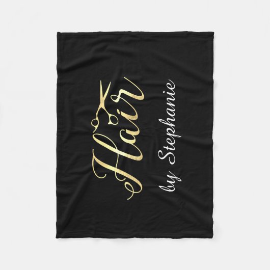 Goldenes Skript Scissors Hairstylist-Friseursalon Fleecedecke (Vorderseite)