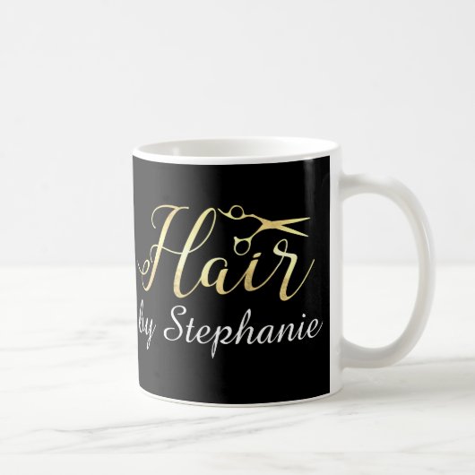 Goldenes Skript Scissors Hairstylist-Friseursalon Kaffeetasse (Rechts)