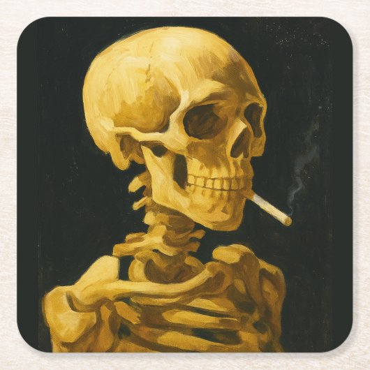 Goldenes Skull - Einzigartiges Van Gogh Inspiriert Rechteckiger Pappuntersetzer (Vorderseite)