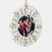 Goldenes Snowflake Winter Verlobung Foto Keramikornament (Rechts)