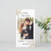 Goldenes Snowflake WinterWedding Save the Date Fot (Stehend Vorderseite)