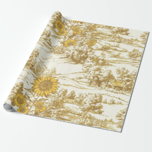 Goldenes Sonnenblumen-Sommerhäuschen-Muster Geschenkpapier