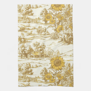 Goldenes Sonnenblumen-Sommerhäuschen-Muster Geschirrtuch