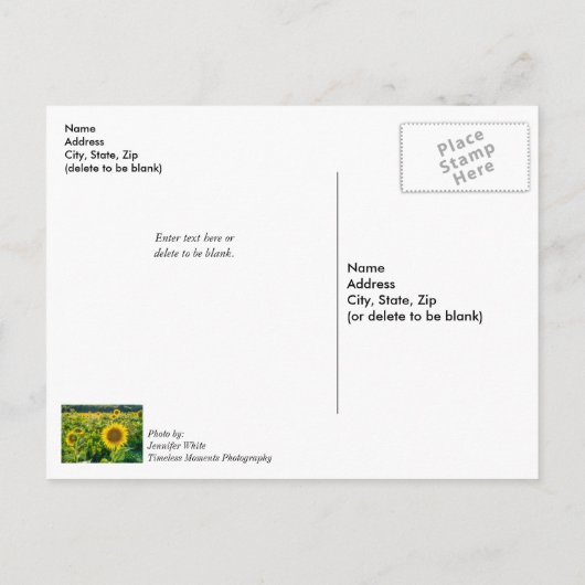 Goldenes Sonnenblumenfeld - bald wieder auf Postka Postkarte (Rückseite)