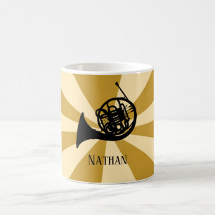 Goldenes Sonnenbrass-Musikinstrument für Horn Kaffeetasse