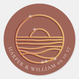 Goldenes Sonnenlogo Hochzeit Runder Aufkleber