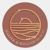 Goldenes Sonnenlogo Hochzeit Runder Aufkleber (Vorderseite)
