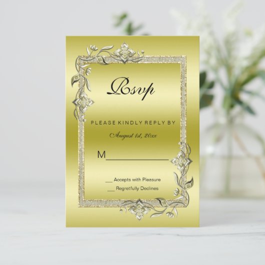 Goldenes Spiel & Glitzer 50. Goldene Hochzeit RSVP (Stehend Vorderseite)
