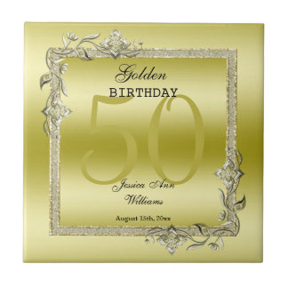 Goldenes Spiel & Glitzer 50. Goldener Geburtstag Fliese