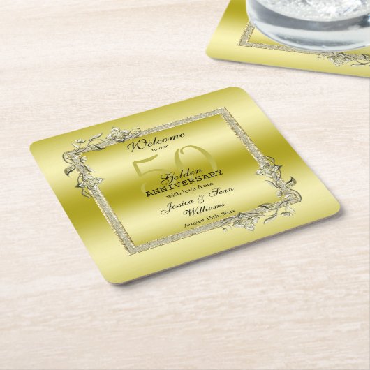 Goldenes Spiel & Glitzer 50. Hochzeitsjubiläum Rechteckiger Pappuntersetzer (angewinkelt)