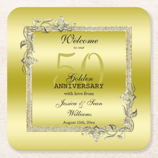 Goldenes Spiel & Glitzer 50. Hochzeitsjubiläum Rechteckiger Pappuntersetzer (Vorderseite)