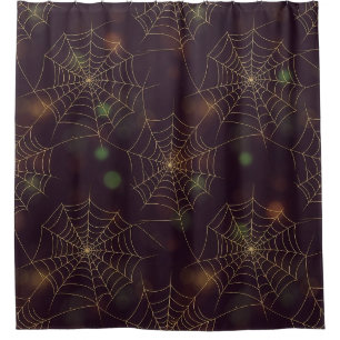 Goldenes Spinnennetz-Bokeh – Elegantes Halloween-N Duschvorhang