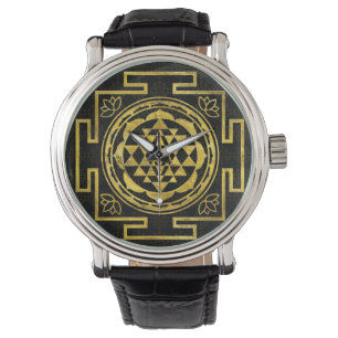 Goldenes Sri Yantra/Sri Chakra Armbanduhr