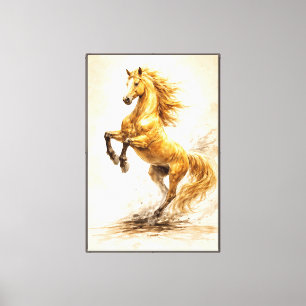 Goldenes steigendes Pferd – Kino-Tuschemalerei Leinwanddruck