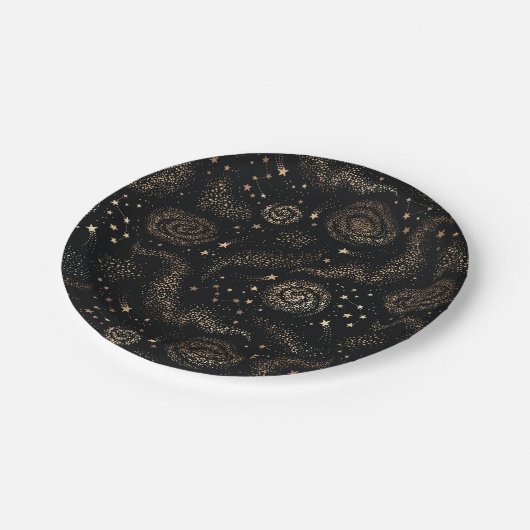 Goldenes Sternbild Galaxy Muster Pappteller (Schrägansicht)