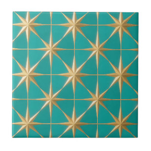 Goldenes Sternenexplosions-Geometrisches Türkis Mi Fliese