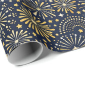 Goldenes Sternenfeuerwerk-Muster Geschenkpapier (Rolleneckpunkt)