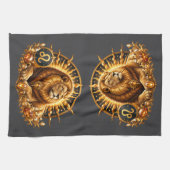 Goldenes Sternzeichen Löwe mit Edelsteinen Grau Geschirrtuch (Horizontal)