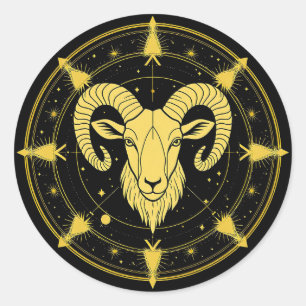 Goldenes Sternzeichen-Symbol des Widders Runder Aufkleber