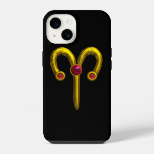 GOLDENES STERNZEICHEN WIDDER, Roter Rubin Schwarz iPhone 14 Hülle