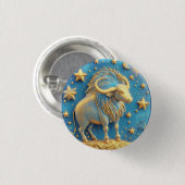 Goldenes Stier-Symbol auf blauem Kreis Button (Vorne & Hinten)