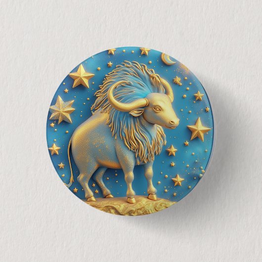 Goldenes Stier-Symbol auf blauem Kreis Button (Vorderseite)